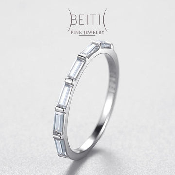 *NEW* Classic Sterling Silver Rectangle AAAA Simulated Diamonds Minimalist Fine Stackable Ring - The Jewellery Supermarket